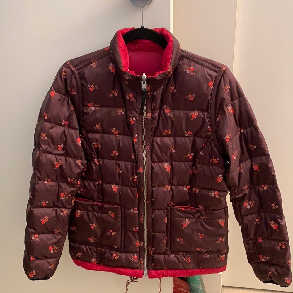 Coach women reversible goose down jacket red/ brown floral